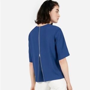 Everlane Womens Size 4 Tee Shirt Japanese GoWeave Zip Blue Half Sleeve Oversized